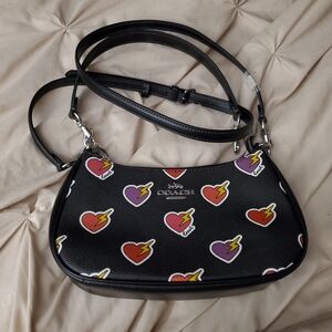 Coach Black Bag with Colorful Heart Print